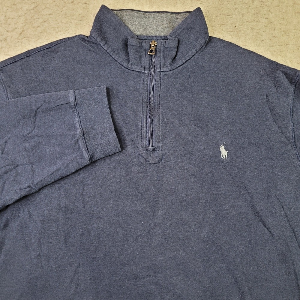 Polo Ralph Lauren 1/4 Zip Pullover Mens 2XL Blue Sweater Mock Neck‎ Preppy